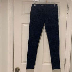 Zara slim fit printed floral jean-size 2 navy blue